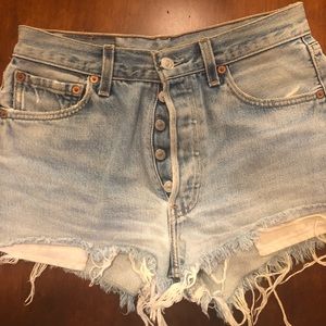 Levi’s 501 cutoffs with distressing